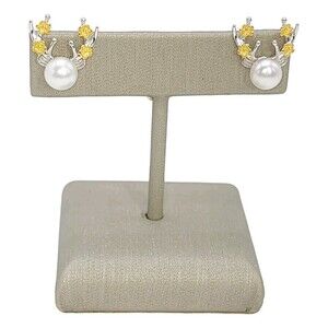 925 Sterling Silver  Cultured Freshwater Pearl Stud‎  Earrings Reindeer Shaped